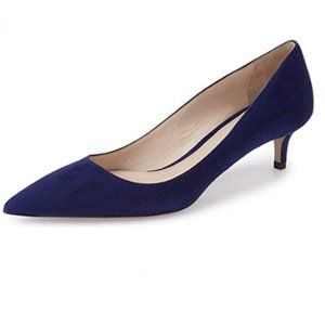 YDN Blue Suede Kitten Heel Poined Toe Pumps